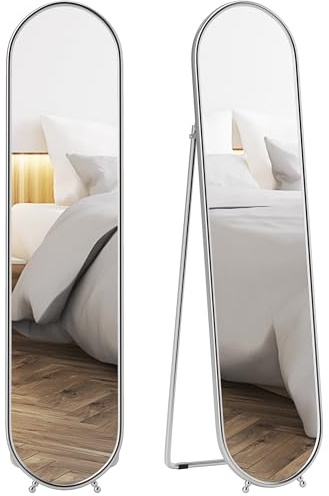 HOMCOM Specchio da Terra Ovale Moderno Antiscoppio 40x160 cm Argento