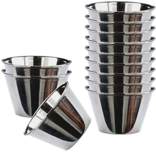 PetriStor Juego de 12 moldes de 8 cm de diámetro, molde individual para pudin, moldes para muffins, moldes de brida de acero inoxidable, 7 cm de diámetro, cuencos de acero inoxidable, tazones para