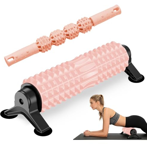 Set di rulli fasciali, 53 x 18 cm, con rullo massaggiante, rullo fasciale, colonna vertebrale con massaggio strutturale 3D, durezza media, yoga, pilates, fascia con supporto, per schiena gambe, rosa