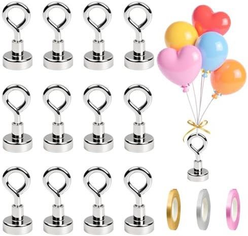 ZhouWei 12 Pezzi Pesetti per Palloncini con 6 Nastri, Riutilizzabili Pesi per Palloncini ad Elio Peso Palloncino Magnetici Supporto per Palloncino Ganci Magnetici, per Matrimonio Matrimoni Compleanni
