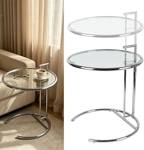 Mesa Auxiliar de Cristal para Sofá y Salón, Mesa de Centro en Forma de C
