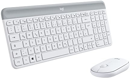 Logitech MK470 Slim Combo Kabelloses Tastatur-Maus-Set, 2.4 GHz Verbindung via Nano-USB-Empfänger, 10m Reichweite, 18-Monate Batterielaufzeit, PC/Laptop, Deutsches QWERTZ-Layout - Weiß