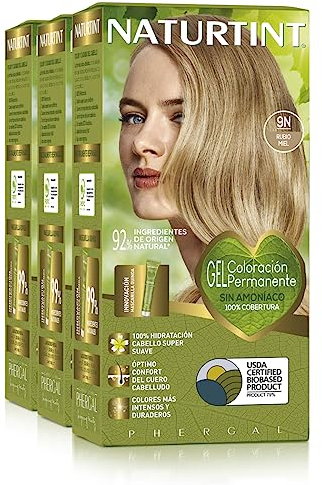 Naturtint Biobased | Coloración sin amoniaco | 100% cobertura de canas | Ingredientes vegetales | Color natural y duradero | 9N Rubio Miel | Pack de 3