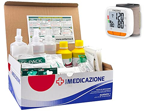 ONFARMA KIT REINTEGRO DIGIT POLSO pacchetto ricambio per cassetta medica di pronto soccorso con MISURATORE DI PRESSIONE DIGITALE DA POLSO e CARTELLO per aziende con 3 o più lavoratori