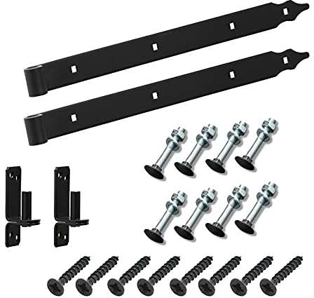 BRESKO Ladenband mit Kloben und Schrauben 2er Set schwarz Torband Tor Scharnier Ladenbänder Haken Türband Klobenhalter Kreuzgehänge Ladenbänder für Gartentor Türscharniere (2er Set - 800x40mm - Ø16mm)