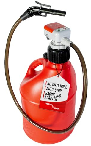 TERA PUMP 2nd Gen. Auto-Stop Gas Cap Fuel Transfer Pump XL Intake Hose (Gasoline, Diesel, Kerosene) Universal Spout Replacement for Gas Cans and Containers