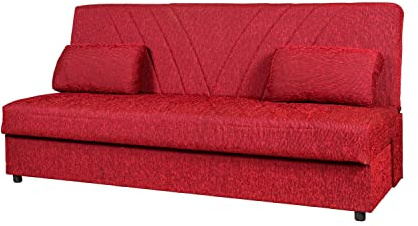 Arredo Stock Divano letto 3 posti in tessuto con cassettone contenitore, 184x80x86 (Rosso)