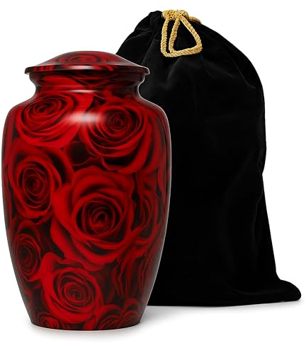 Bhartiyaa Handicraft Red Rose Cremation Urn for Human Ashes – Memorial Urn for Adult Male & Female, Holds Up to 200 lbs, for Home or Burial (Design 9)