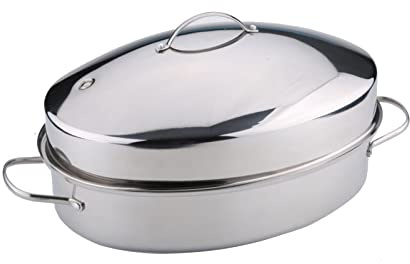 Large Turkey Roaster with Rack and Lid Stainless Steel Lasagna Pan Fish Steamer for Ham Chicken Meat Roasts Casseroles & Vegetables, Induction Safe (Regular)