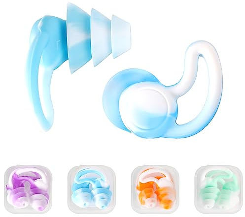 4 Pairs Ear Plugs for Noise Reduction, Silicone Swimming Earplugs Reusable Sleeping Earplugs Waterproof Ear Plugs for Swimming Surfing Sleeping Hearing Protection (Shark Fin Style)