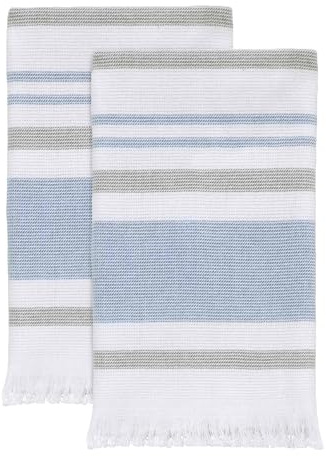 Izod - Fingertip Towels, Soft & Absorbent Cotton, Dorm Room Essentials, Striped Bathroom Decor, Set of 2 (Clubhouse Collection, Blue)