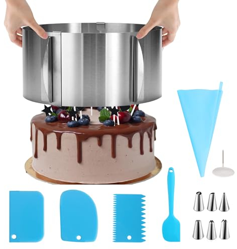 Tortenring Verstellbar 16-30 cm, Tortenring Verstellbar Hoch 20 cm Edelstahl Backring Backzubehör für Torten Kuchenring Rund Verstellbar mit Eingravierter Skala für Backen und Torten Deko