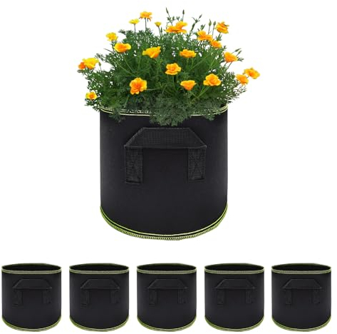 YEJAHY 5 Stück 20L Pflanzsack, Pflanzen Wachstum Taschen mit Starken Griffen, Atmungsaktive Pflanzbeutel, Pflanztasche für Tomaten, Blumen, Pflanzen und mehr - 5 Gallonen