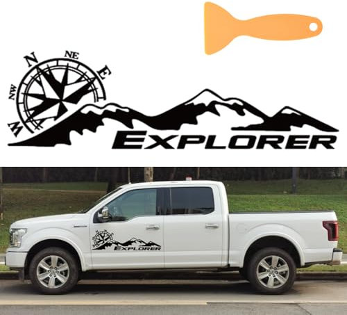 Montagne Boussole Autocollant pour Capot de Voiture,Autocollants Boussole,explorer,100 * 30 cm,Stickers Camping Car Exterieur Pour Van ou Voiture-Accessoire 4x4 off road,1 grattoir