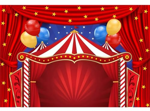 Xiaoterna 1,5x1m Toile de Fond sur Le thème du Cirque et du Carnaval Rideau Rouge Etoiles Fond Photographique Fête d'anniversaire Toile de Fond pour fête de Cirque Décorations