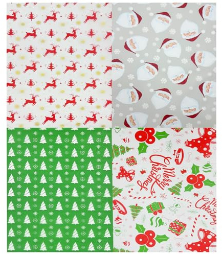 20 fogli di carta velina natalizia per incartare i regali, 50 x 35 cm di carta velina 4 disegni natalizi di carta da regalo per artigianato natalizio fai da te