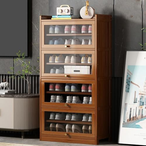 Vaianna Gabinete de zapatos de bambú, puerta transparente, estante de zapatos de gran capacidad, con puerta plegable (Marrón, 70cm,9 capas)