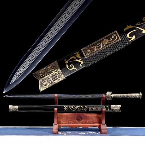 Chinesisches Gerades Schwert Hochwertiger Metallgriff Klinge aus Manganstahl Geschmiedet Scheide aus Massivholz