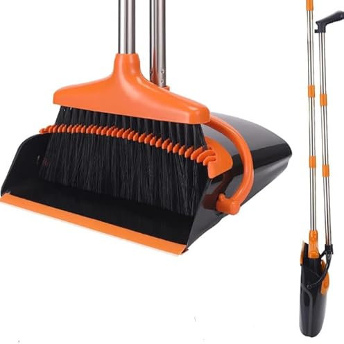Tatxmalv Juego de Escoba y Recogedor Plegable, Kit de Barrido, Escoba y Polvo Vertical, Escoba y Recogedor Desmontables, Adecuado para Habitaciones, Jardines, Salas de Estar (Naranja)