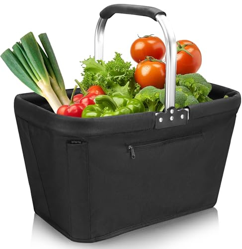 NCTNCX Panier à provisions pliable 30 l, panier de transport, panier à provisions stable avec barres de renfort – sans s'effondrer, panier de pique-nique pour voyage, pique-nique, shopping, cadeaux