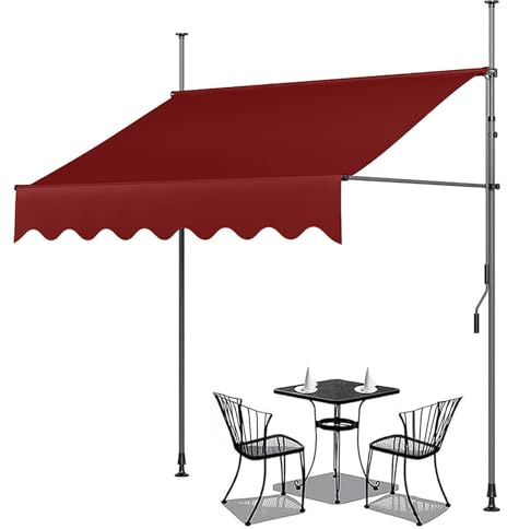 Outdoor Drop Shade Awning 2x1.2m 2.5x1.2m 3x1.2m Retractable Arm Canopy with Manual Crank No Drill Easy Installation for Patios & Balconies