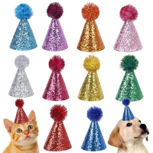Wenxiaw 10 cappelli da festa per animali di peluche, piccoli cappelli a forma di cono per feste di compleanno per bambini, bambole e animali domestici
