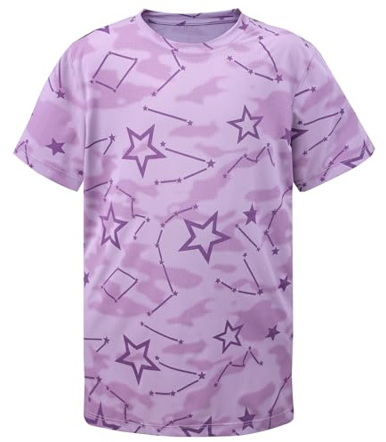 Girl's Active Sports T-Shirt, Girls Short Sleeve Running Tops, Kids Athletic T Shirts, Fitness Clothing, Lightweight Breathable Quick-Dry, Summer PE Activewear Tshirts Clothes Age 9-10 Years, Purple