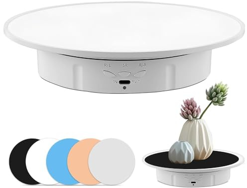 Piatto girevole elettrico da 20 cm, con 5 sfondi e velocità continua, girevole a 360°, per fotografia di prodotti, video live e studio, silenzioso, portata 8 kg