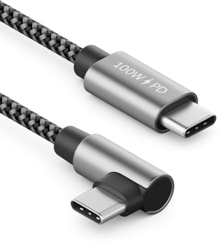deleyCON 2m 100W USB C Laddkabel Vinkel 90 Grad - C till C - Kabel Vinklad för iPhone 17 16 15 Pro Max Air Galaxy A16 A17 A56 S25 S24 S23 Pixel iPad Pro MacBook AirPods Surfplatta PS5