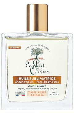 LE PETIT OLIVIER - Huile Sublimatrice -Huiles d'Argan, Macadamia & Amande Douce - Visage, Corps & Cheveux - Nourrit & Sublime - Sans Silicone - 98% d'Origine Naturelle - Fabriquée en France - 100ml