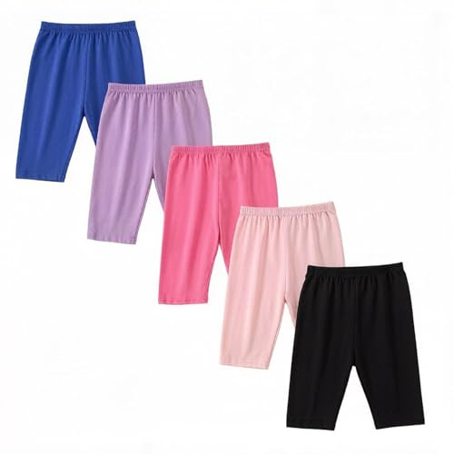SWINTENG Little Girls Knee Length Cycling Shorts Leggings 5 Pack Kids Girls' Bike Short Under Dress Dance Shorts 7-8 Years, Multicolor