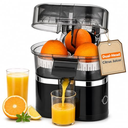 Exprimidor eléctrico de naranja y cítricos de doble cabezal, exprimidor automático de limón de 100w, motor de 18000 Rpm, fácil de limpiar, para naranja, limón y lima black