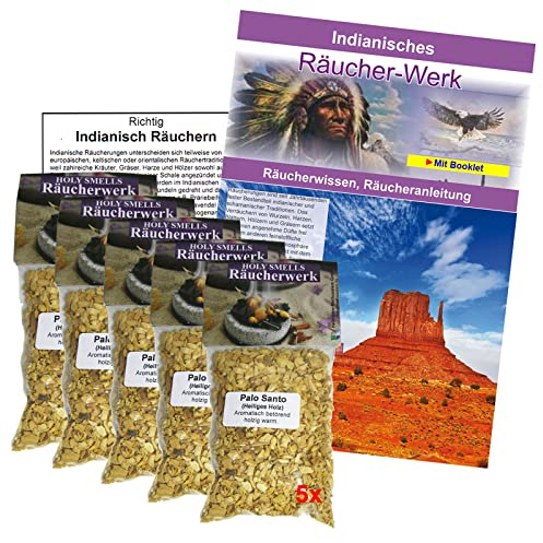 Palo-Santo Räucherholz Holz Granulat zum räuchern 5X 60ml Räucherwerk für Rauhnächte + Schutz + Hausreinigung + Meditation. Mit Räucheranleitung, Beschreibung Indianisches Räucherwissen. 81053-3