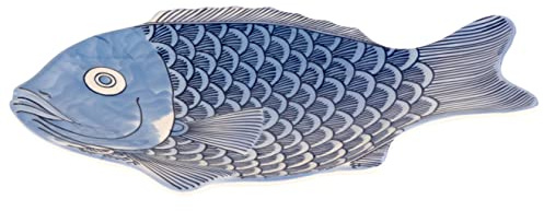 G.E.T. 370-14-BL-EC Melamine Fish Serving Platter, 14 x 10, Blue (Set of 4)
