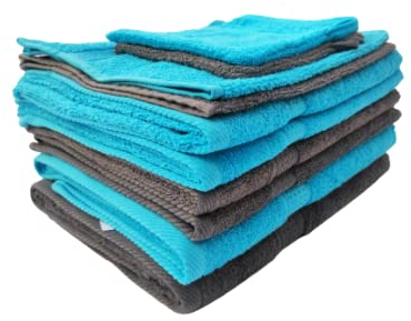 Merkanta Handtuch Set | 10 teilig | 2 Gästetücher 4 Handtücher 2 Duschtücher 2 Waschlappen | 100% Baumwolle | Badetücher | Bath Towel | Handtücherset Badezimmer | Bad Tücher (Türkis - Anthrazit)