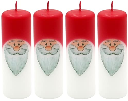Dekohelden24 1 Packung mit 4 Adventskerzen in weiß - rot, als Wichtel, H/Ø: 12 x 4 cm.