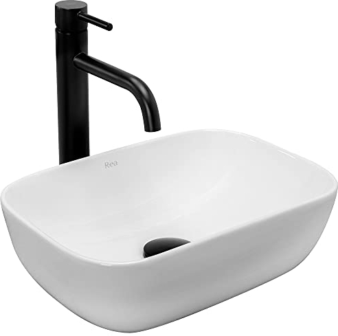VBChome Lavabo de cerámica rectangular pequeño, 37 x 26 cm, color blanco, para invitados