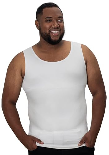 QORE LOGIQ Gynecomastia Compression Shirts for Men - Sleeveless Slimming Undershirts Tummy Control and Body Shaper Tank Top White 3XLT (Tall Fit)
