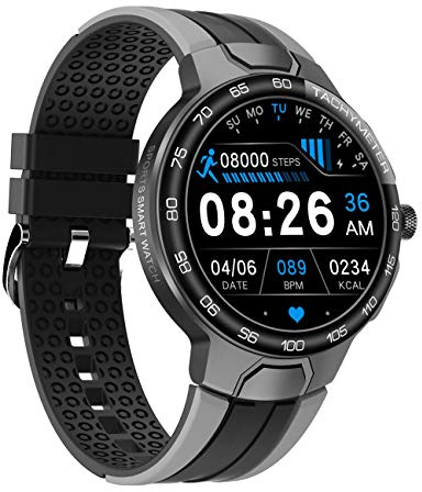 Smartklocka män fitness tracker vattentät, full pekskärm stoppur pulsklocka blodkraft blodtrycksmätare för män ios Android (svart)