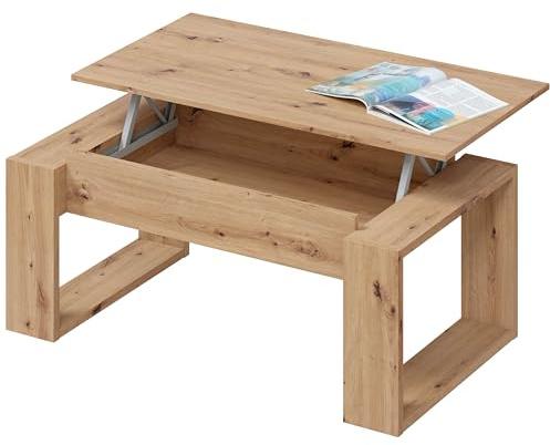 Habitdesign Mesa de Centro elevable, Mesita para Salon, Mesa Auxiliar, Modelo Nova, Acabado en Color Roble Nodi, Medidas: 105 cm (Largo) x 55 cm (Ancho) x 45-54 cm (Fondo)