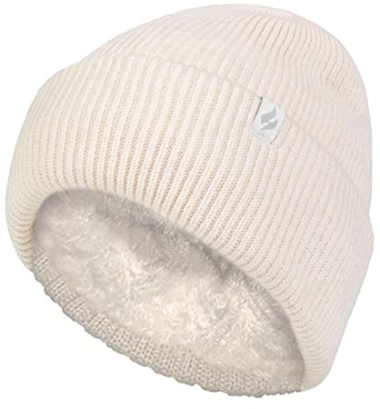 HEAT HOLDERS Womens Beanie Hat with Heatweaver Fleece Lining Ladies Fashionable Turnover Cuff Hat (One Size, Cream)