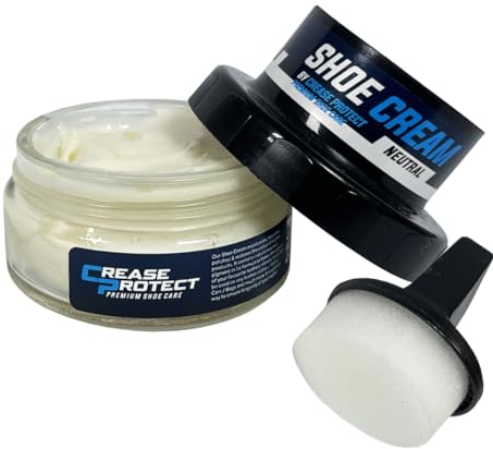 Crease Protect Shoe Cream Polish - Moisturises & Nourishes & Restores Colour - Includes Sponge (Natural/Neutral, Pack of 2)