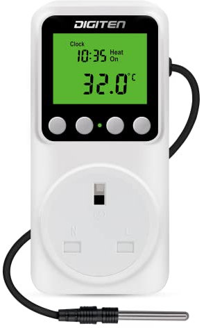DIGITEN Temperature Controller Day/Night Temperature Controlled Outlet Reptile Thermostat Timer Greenhouse Thermostat with Timer Heat Mat Thermostat Outlet Heating Cooling Temp Control for Homebrewing