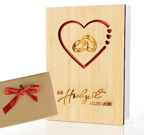 COLOFALLA Hochzeitskarte Holz mit Umschlag Geldgeschenk Karte zur Hochzeit Glückswunsch Herz Grußkarte Glückswunschkarte für Hochzeit JGA (C)
