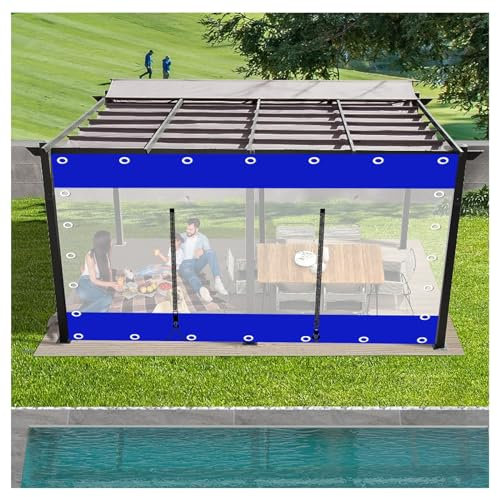 Rideaux rembourrés d'extérieur avec œillets, bâches Transparentes avec Portes à Fermeture éclair, cloisons en Plastique Bleu pour Gazebo/Garage, Personnalisables (Size : H3xL3.5m/H9.8xL11.4ft)