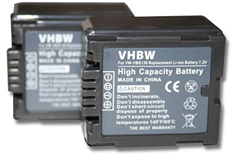 vhbw 2X batería reemplaza Panasonic VW-VBG070, VW-VBG260 para cámara de vídeo, videocámara (1000mAh, 7,2V, Li-Ion) con Chip