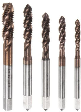 HARFINGTON 5pcs Metric Spiral Flute Tap Set M3 M4 M5 M6 M8 AlTiN Coated M35 High Speed Steel Machine Screw Thread Milling Tap Tapping Threading Tools