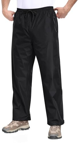 MoFiz Uomo Pantaloni da Pioggia Impermeabili Antivento Leggeri Traspiranti Pantaloni da Escursionismo Moto Pieghevoli con Zip Tasche Nero EU XL