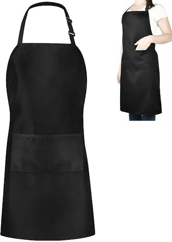 DDUP Kitchen Apron, Adjustable Kitchen Chef Aprons with 2 Pockets, Women Men Aprons for Home Kitchen, Restaurant, Coffee House, Baking Gardening BBQ, Professional Apron (Black)