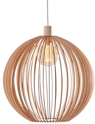 Nordestic Pendelleuchte Holz „Forseti“, skandinavische Hängelampe Esstisch + Wohnzimmer, Boho Hängeleuchte höhenverstellbar + dimmbar mit E27 Fassung (Höhe x Durchmesser 40 cm x 45 cm)